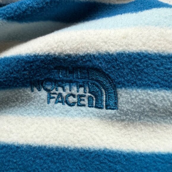 The North Face Size Medium Blue & White Striped Fleece Hooded Full Zip Jacket - Picture 11 of 15